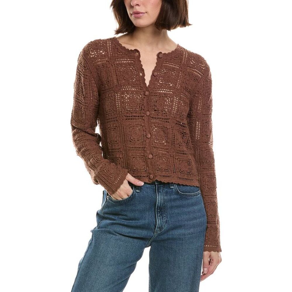 Frame Denim Womens Frame The Crochet Cardigan, Brown
